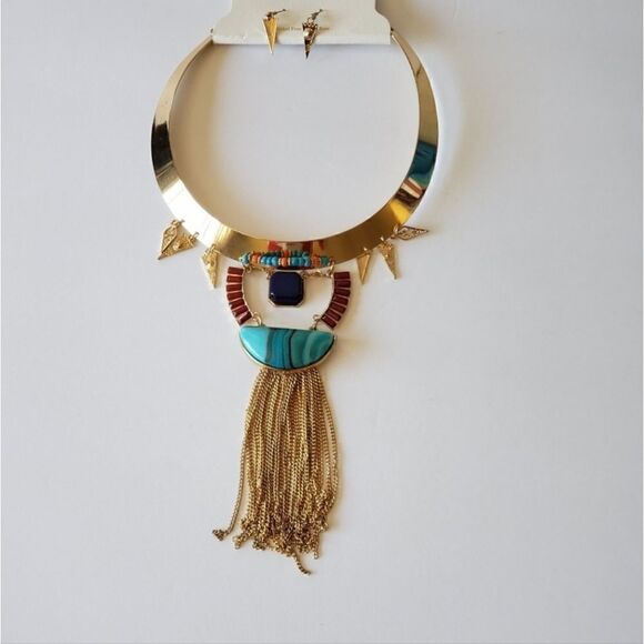 Fashion Jewelry Shocker Necklace Color Gold Tribal - Picture 1 of 3